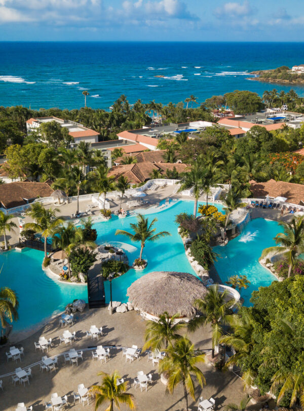 Aerial View of Cofresi Palm Beach & Spa Resort from the FoxTravelDeals.com Resort and Ocean